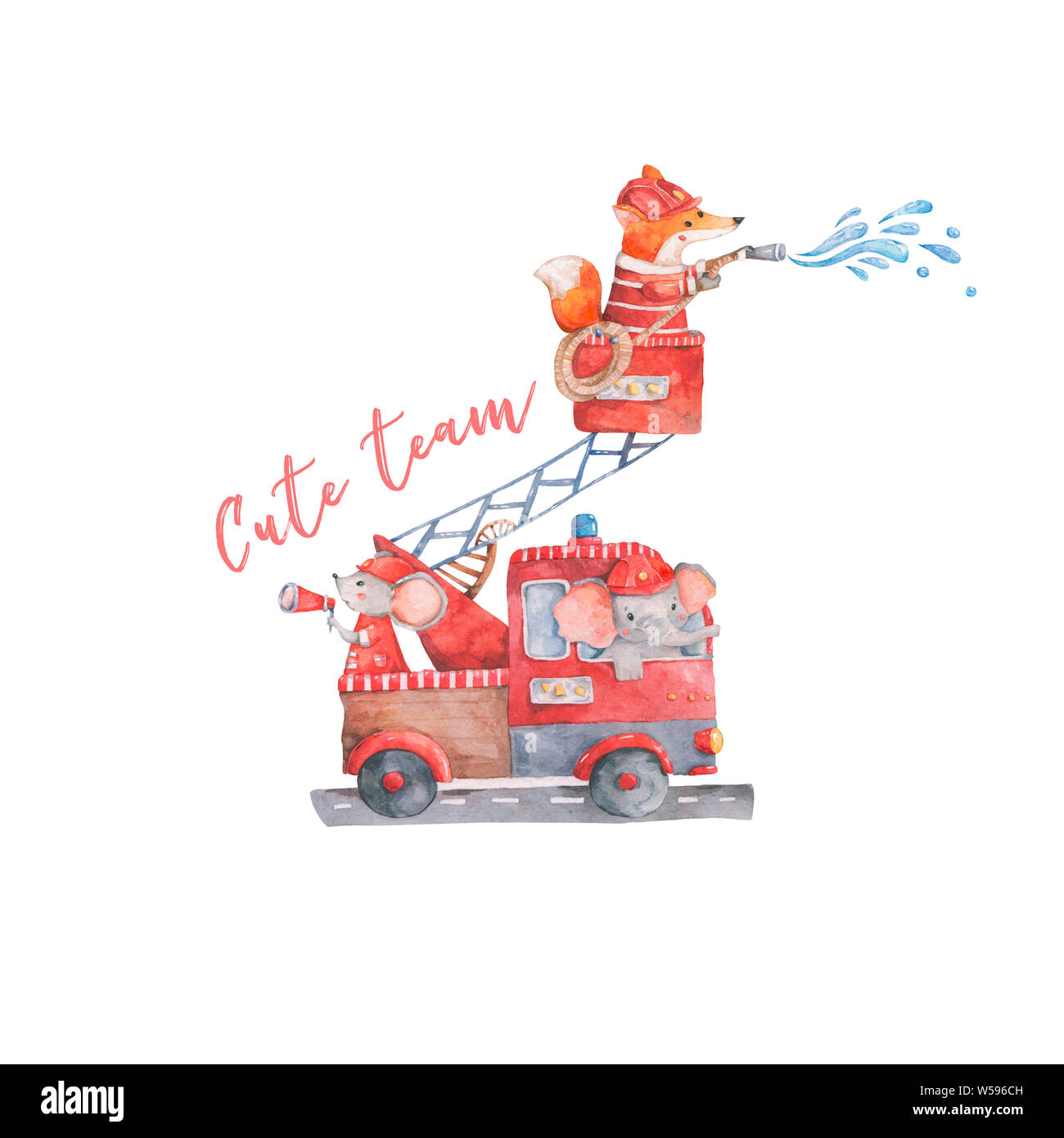 Watercolor rescue kit. Little Heroes the fire rescue funny cartoon, hand drawn colorful illustration on white background. Cute animal, nursery clip Stock Photo - Alamy Watercolor rescue kit. Little Heroes the fire rescue funny cartoon, hand drawn colorful illustration on white background. Cute animal, nursery clip Stock Photo - Alamy
