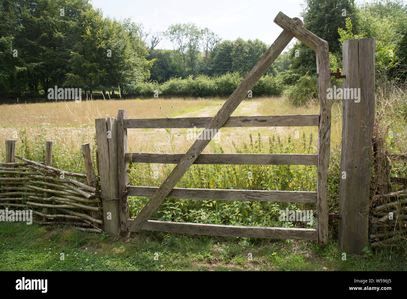 Wooden farmyard gate, Sussex, England Stock Photo