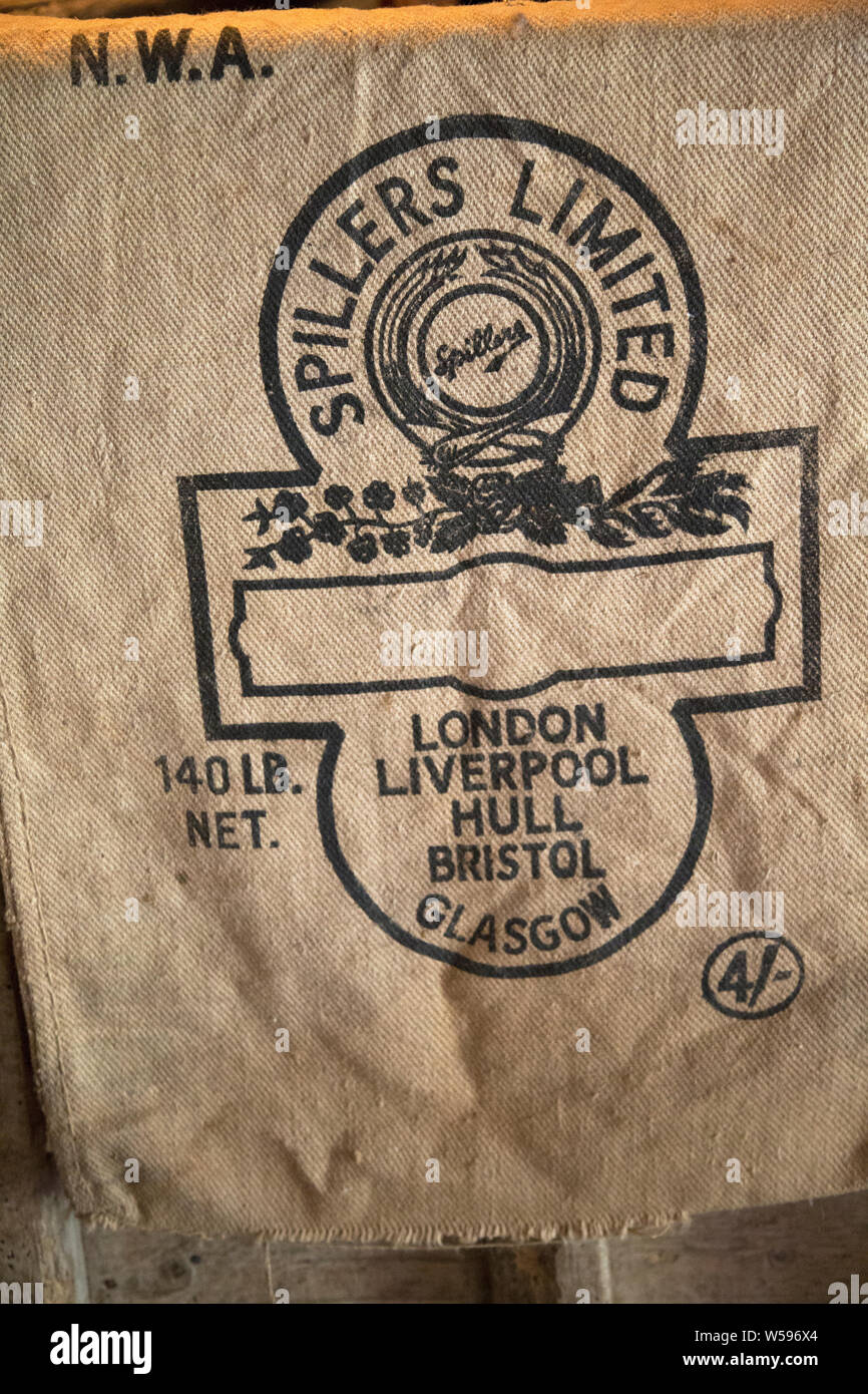 Replica Spillers Limited grain storage sack dating from late 19th century, English. Stock Photo