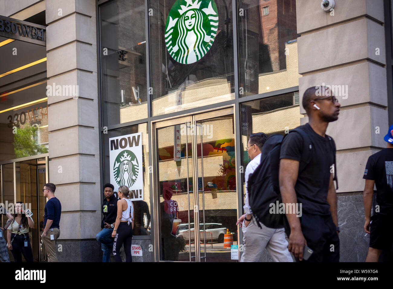 A newly opened Starbucks Coffee in Midtown in New York on Wednesday, July 24, 2019.  (© Richard B. Levine) Stock Photo