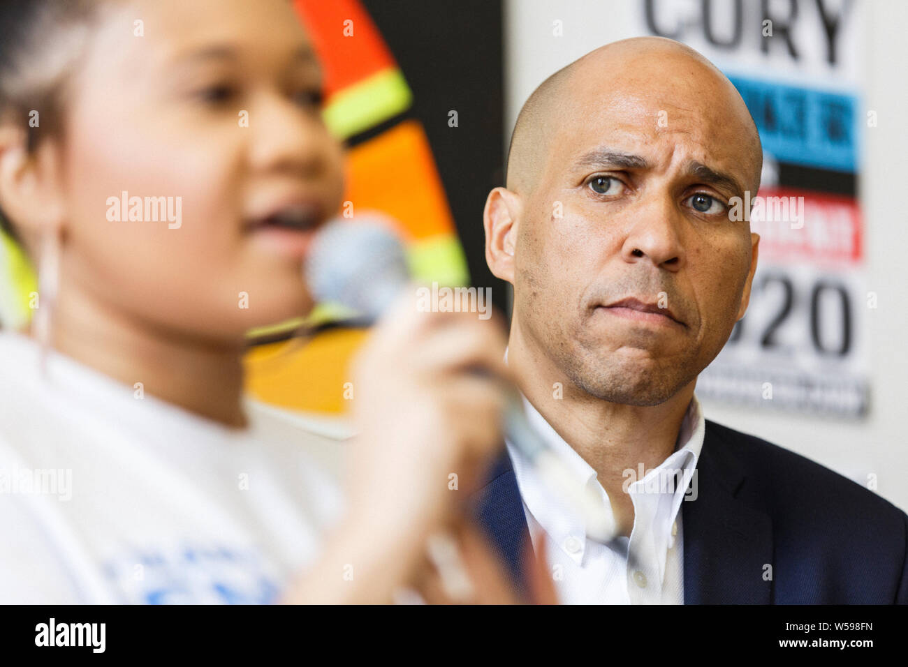 Cory Booker, 2020 Democratic presidential candidate, participates in a roundtable discussion in Milwaukee, Wisconsin April 2019. Stock Photo