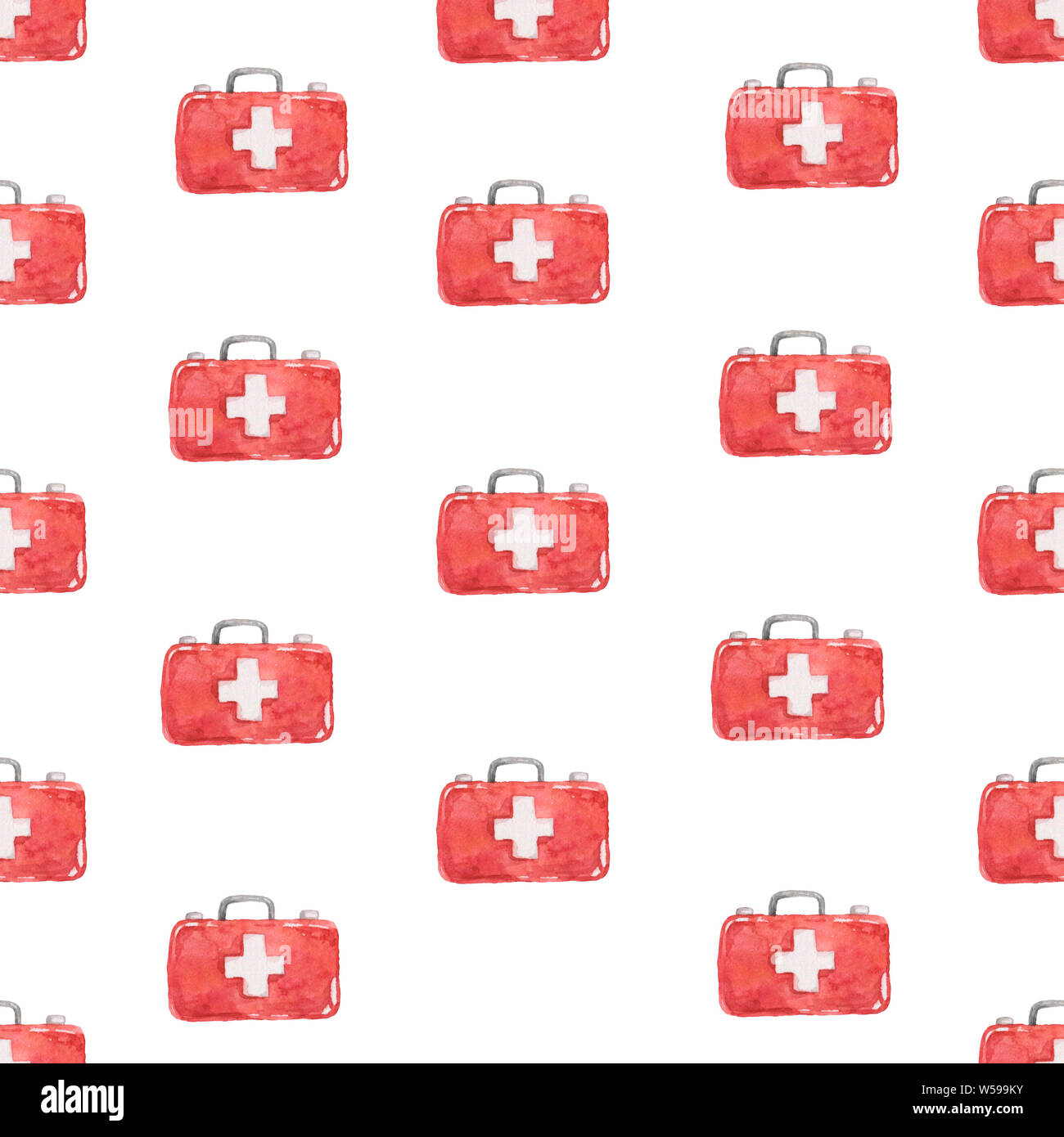 Watercolor first acid pattern background with first aid kit with set of ...