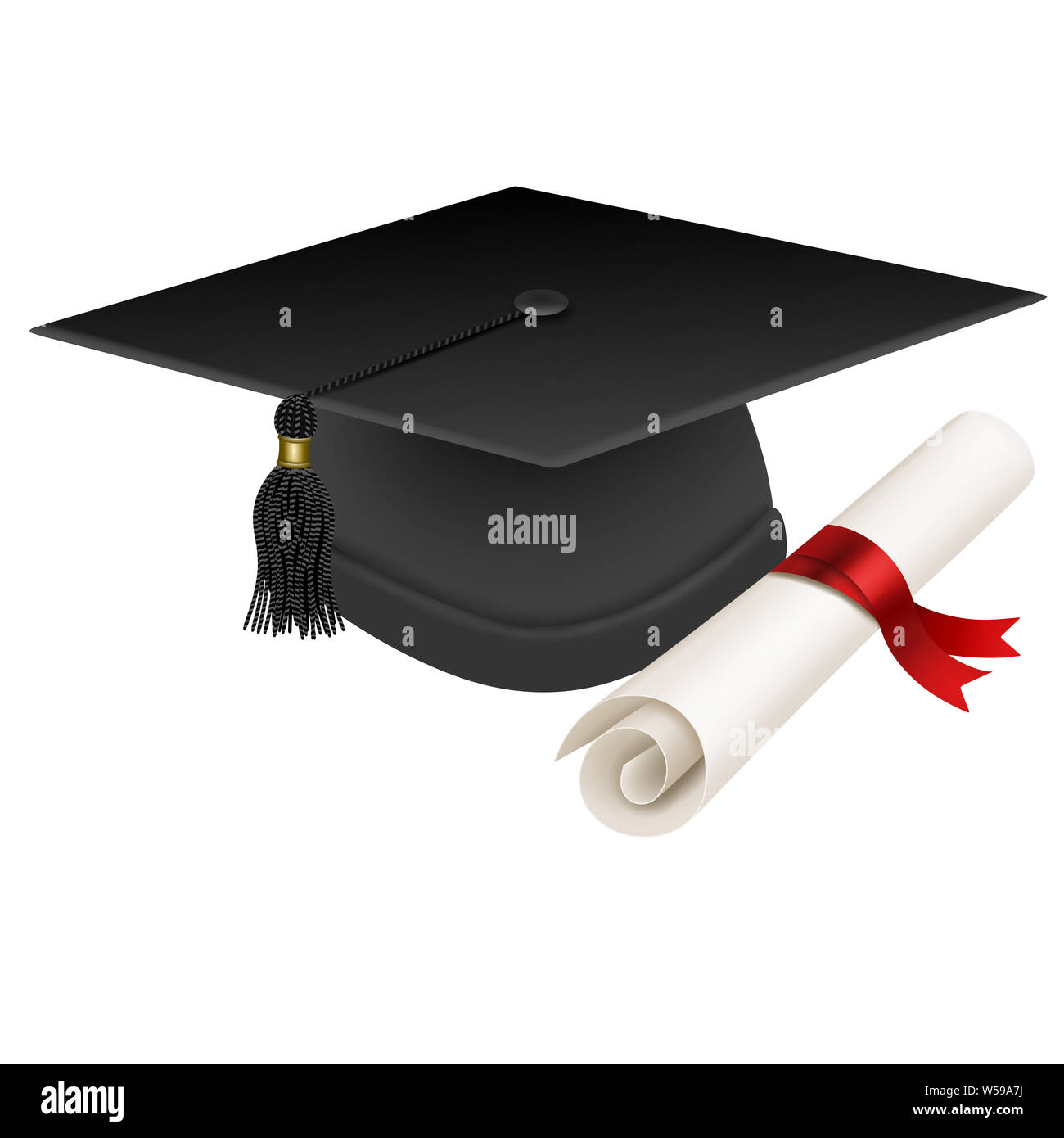 Graduation hat and diploma illustration Stock Photo