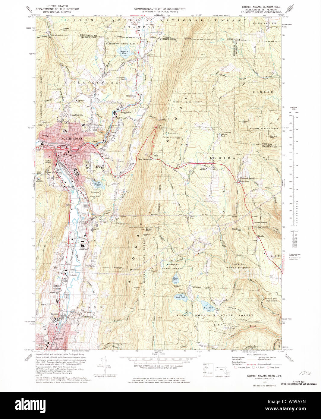 Massachusetts USGS Historical Topo Map MA North Adams 350383 1973 24000 Restoration Stock Photo ...