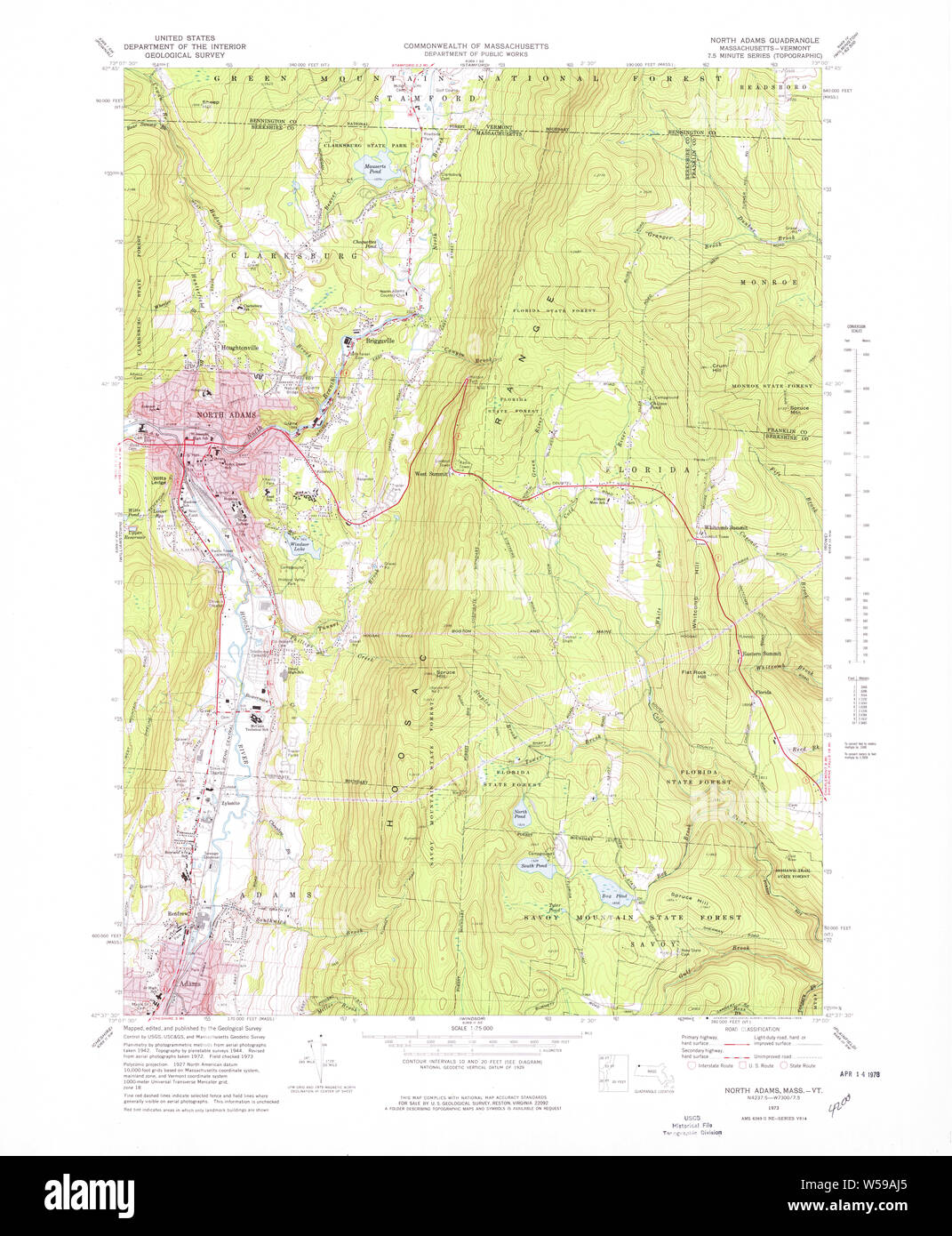 Massachusetts USGS Historical Topo Map MA North Adams 351161 1973 25000 Restoration Stock Photo ...