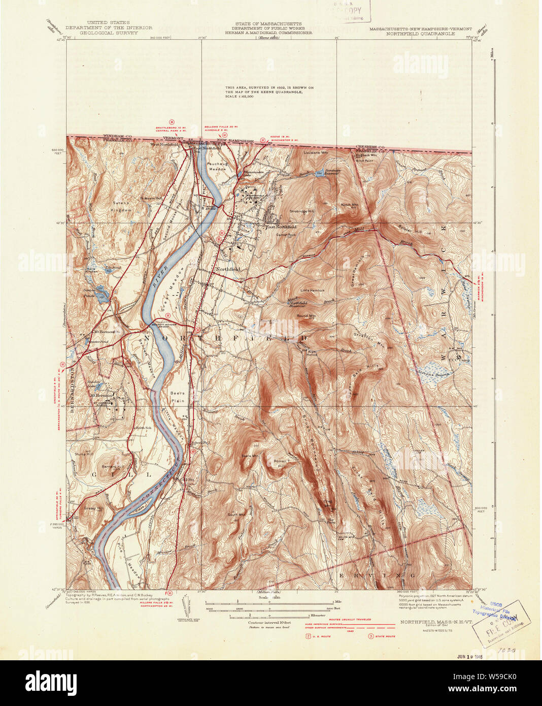 Massachusetts USGS Historical Topo Map MA Northfield 352001 1941 31680