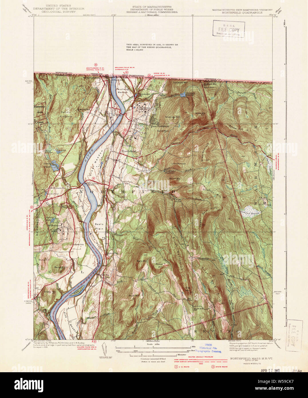 Massachusetts USGS Historical Topo Map MA Northfield 352002 1941 31680