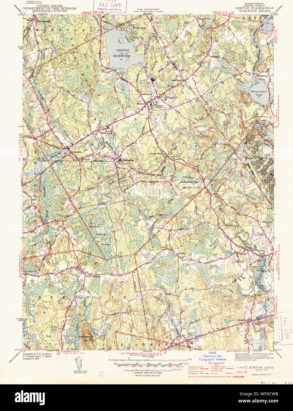 Massachusetts USGS Historical Topo Map MA Norton 352008 1944 31680