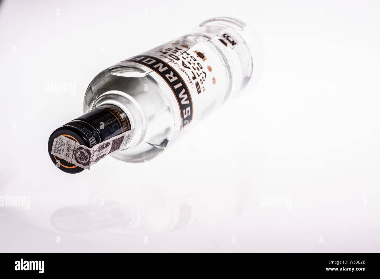 Bottle of Vodka, Smirnoff Black, Copper Pot Distilled, white background