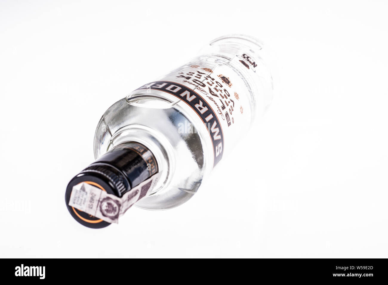 Bottle of Vodka, Smirnoff Black, Copper Pot Distilled, white background