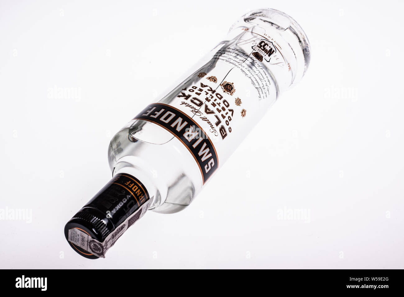 Bottle of Vodka, Smirnoff Black, Copper Pot Distilled, white background