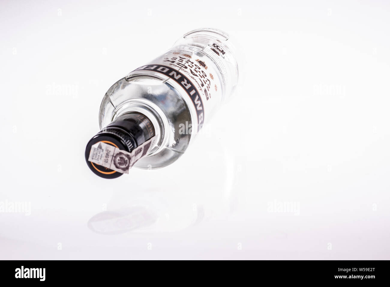 Bottle of Vodka, Smirnoff Black, Copper Pot Distilled, white background