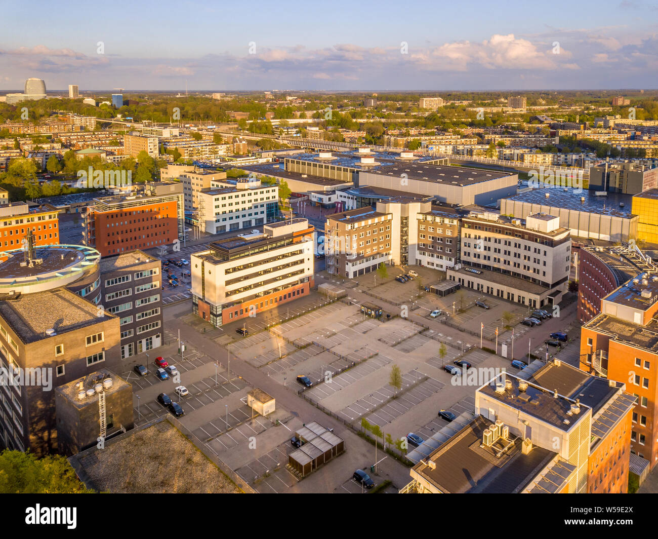 Commercial area in the Netherlands with office and bussiness building and parking lots Stock Photo