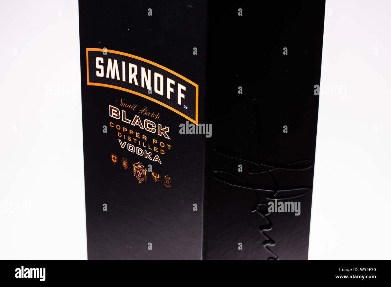 Bottle of Vodka, Smirnoff Black, Copper Pot Distilled, white background