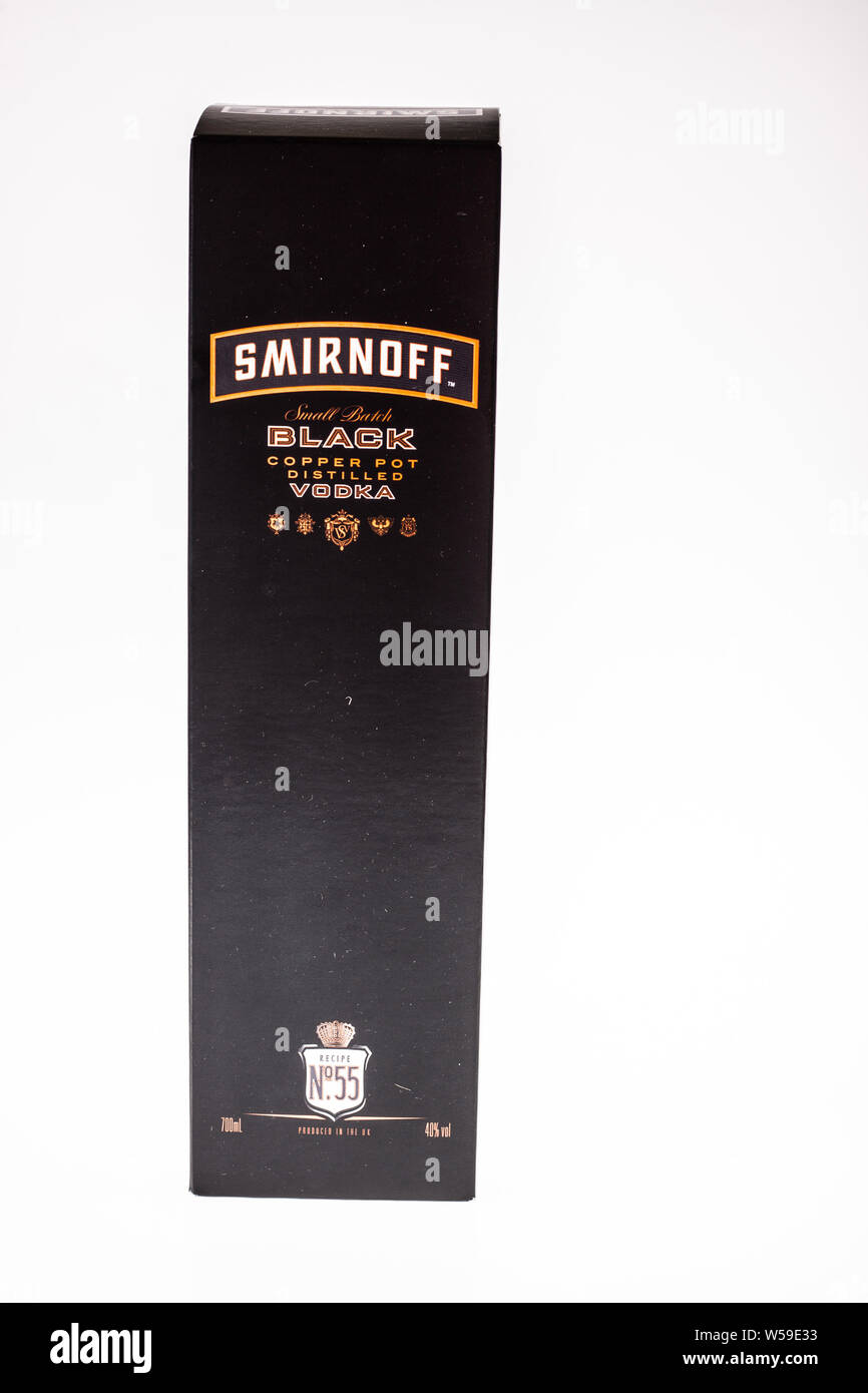 Bottle of Vodka, Smirnoff Black, Copper Pot Distilled, white background