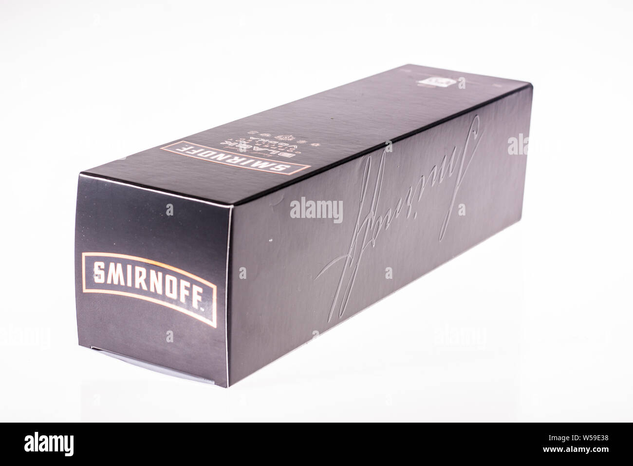 Bottle of Vodka, Smirnoff Black, Copper Pot Distilled, white background