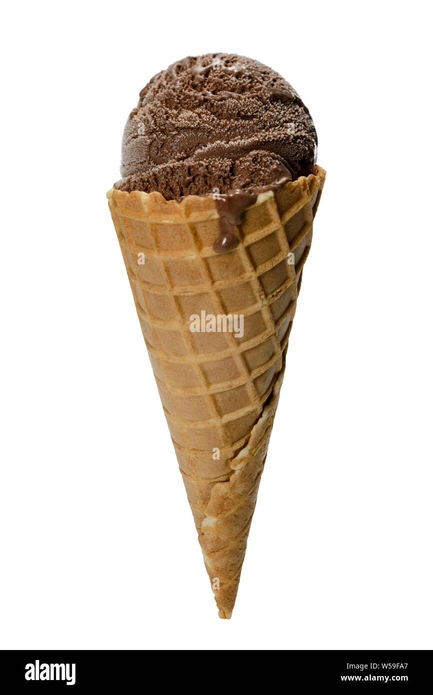 Chocolate ice cream scoop in cornet cone Stock Photo