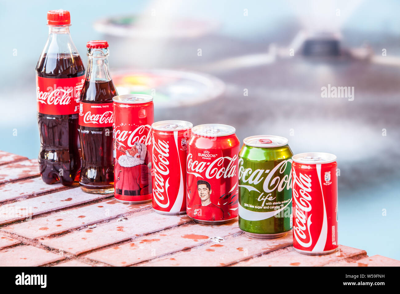 frozen water bottle for hiking partially thawed. bottle shape keeps ice  from floating Stock Photo - Alamy