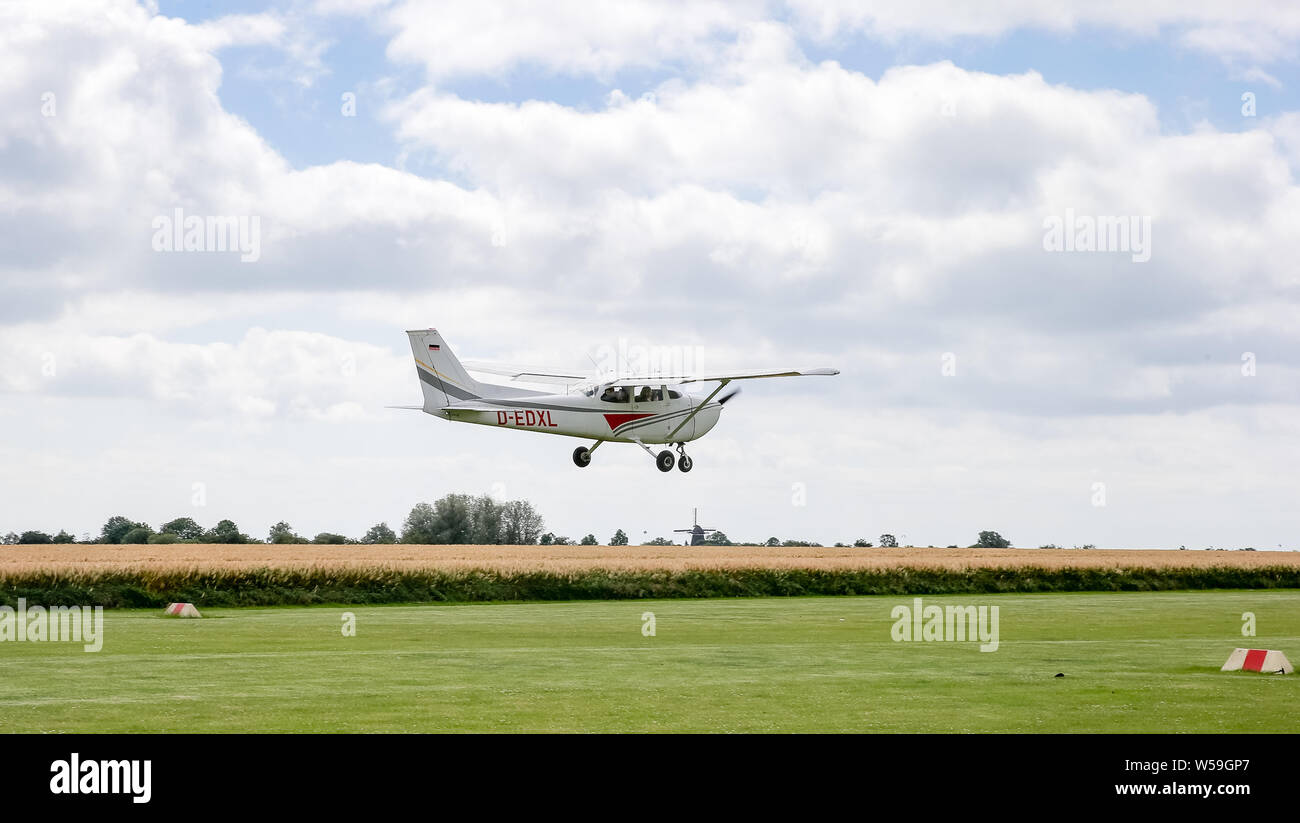 Fehmarn Germany 26th June 2019 Pilot Klaus Skerras Cesna Lands