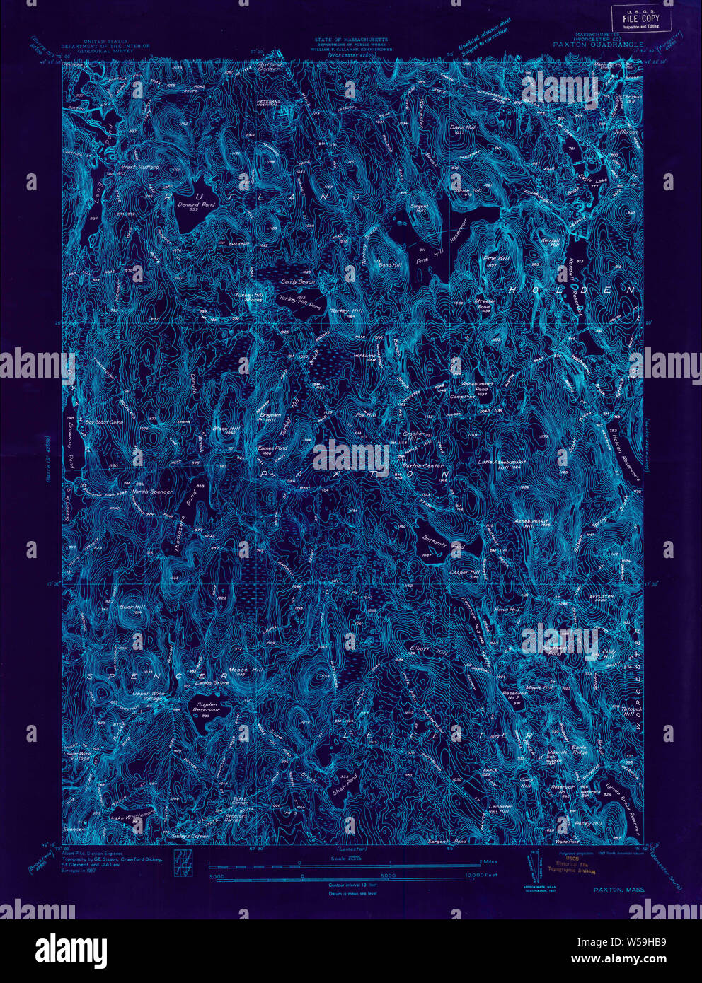 Massachusetts USGS Historical Topo Map MA Paxton 350441 1937 24000 Inverted Restoration Stock