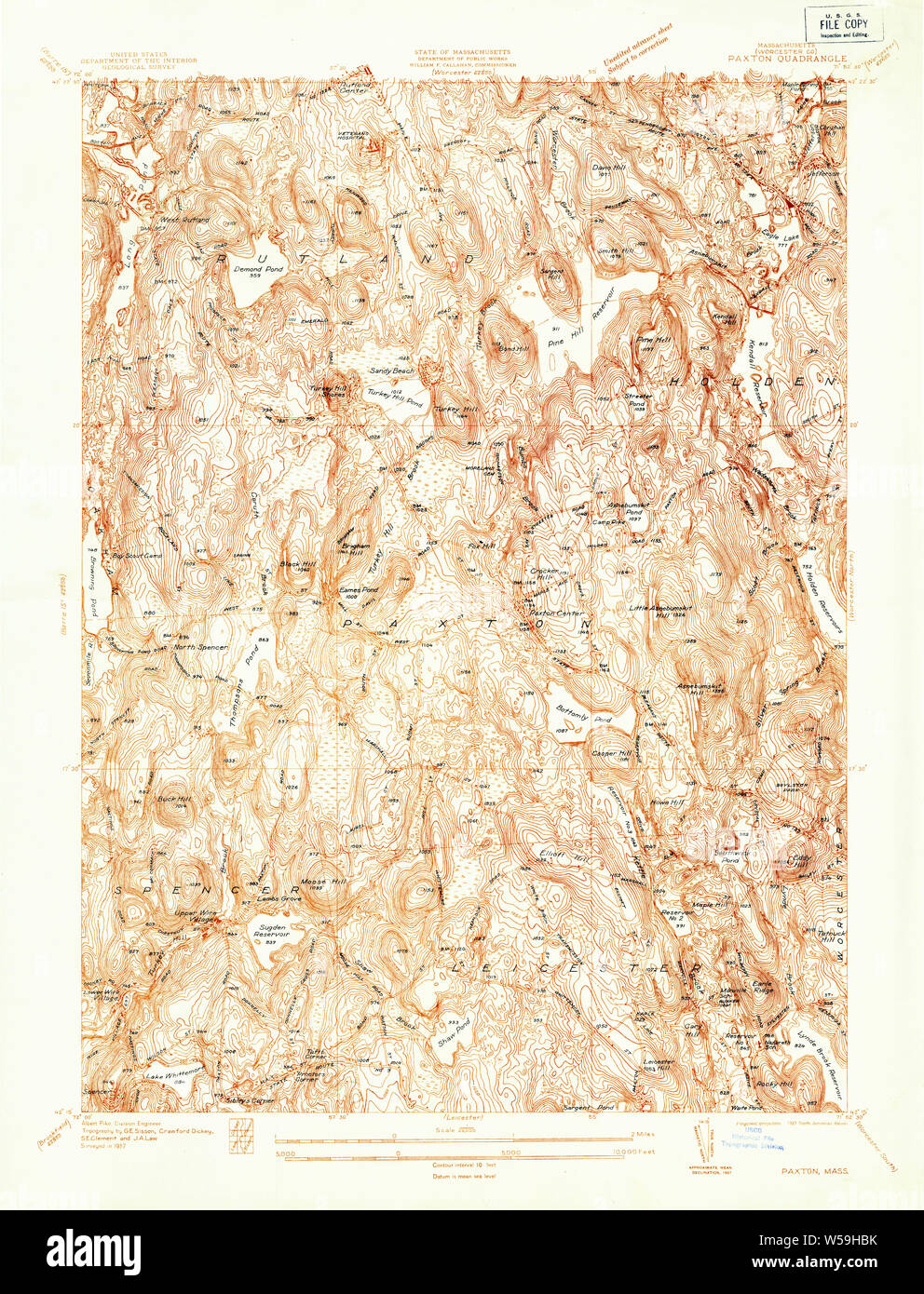 Massachusetts USGS Historical Topo Map MA Paxton 350441 1937 24000 Restoration Stock Photo Alamy