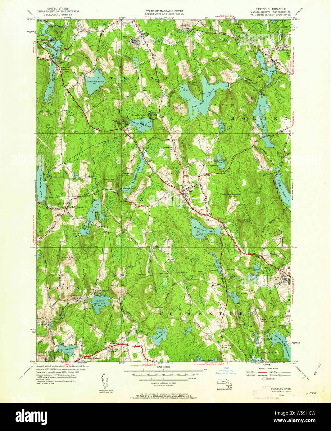 Massachusetts USGS Historical Topo Map MA Paxton 350443 1950 24000 Restoration Stock Photo Alamy
