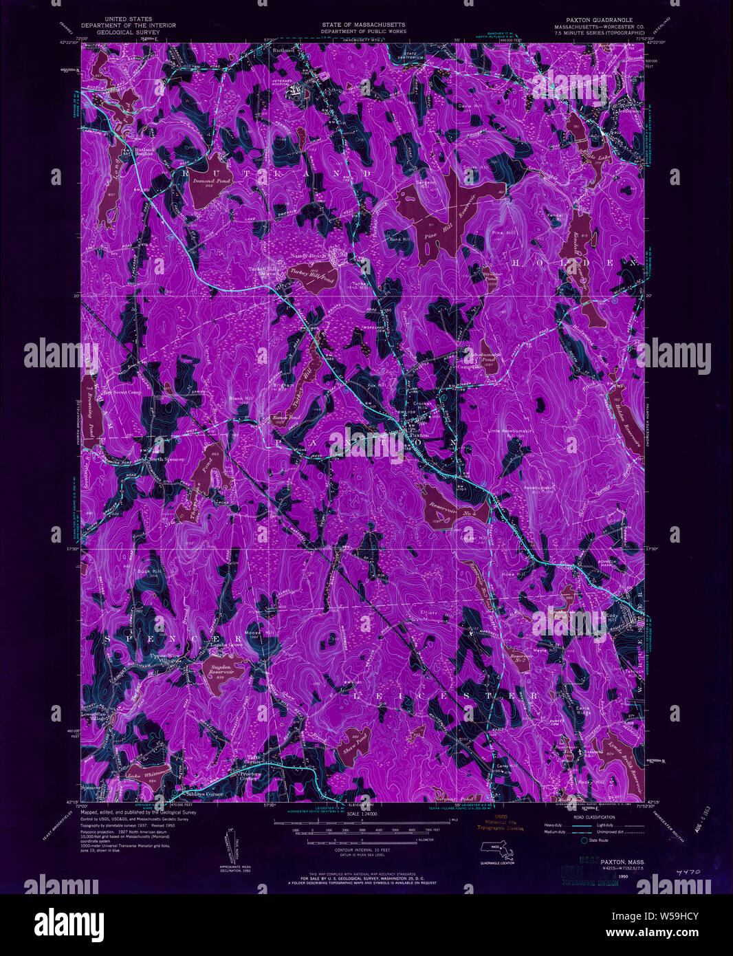 Massachusetts USGS Historical Topo Map MA Paxton 350443 1950 24000 Inverted Restoration Stock