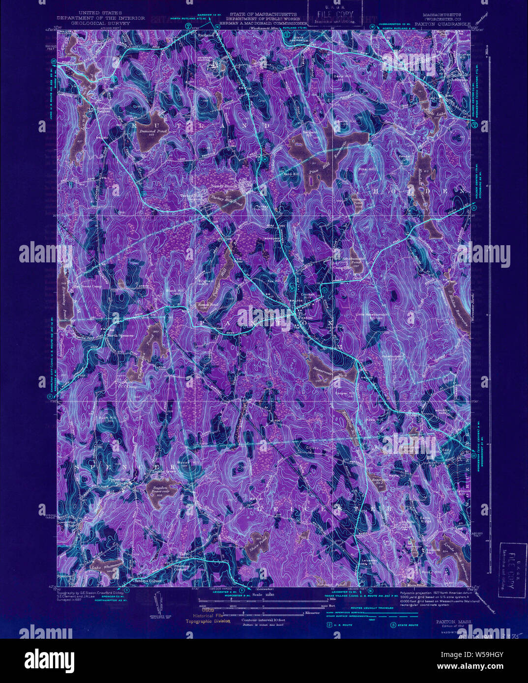 Massachusetts USGS Historical Topo Map MA Paxton 352048 1941 31680