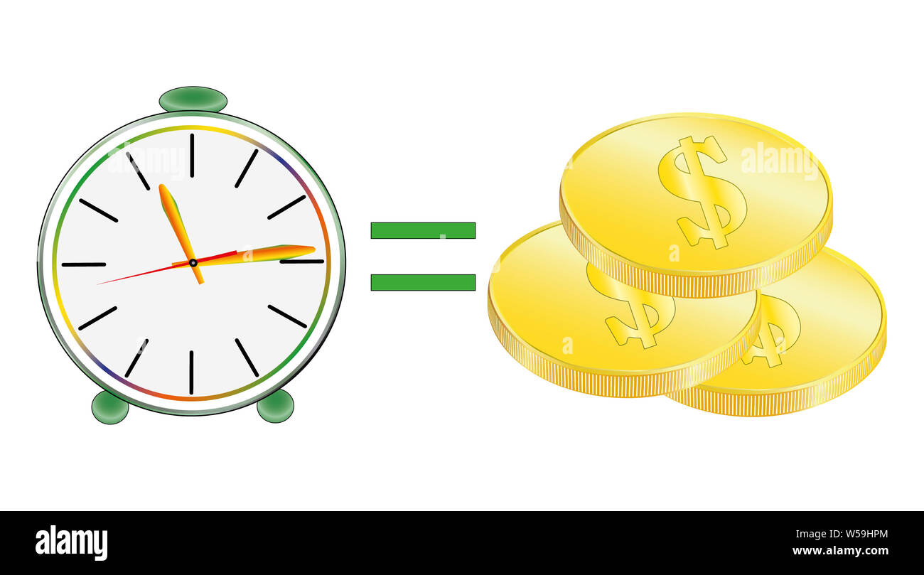 Poster Time is money. Clock with hands. Coins, dollar . Business ...
