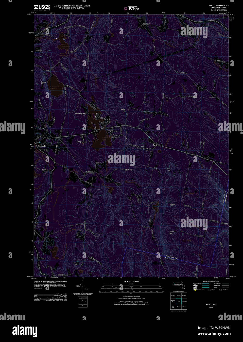 Massachusetts USGS Historical Topo Map MA Peru 20120524 TM Inverted