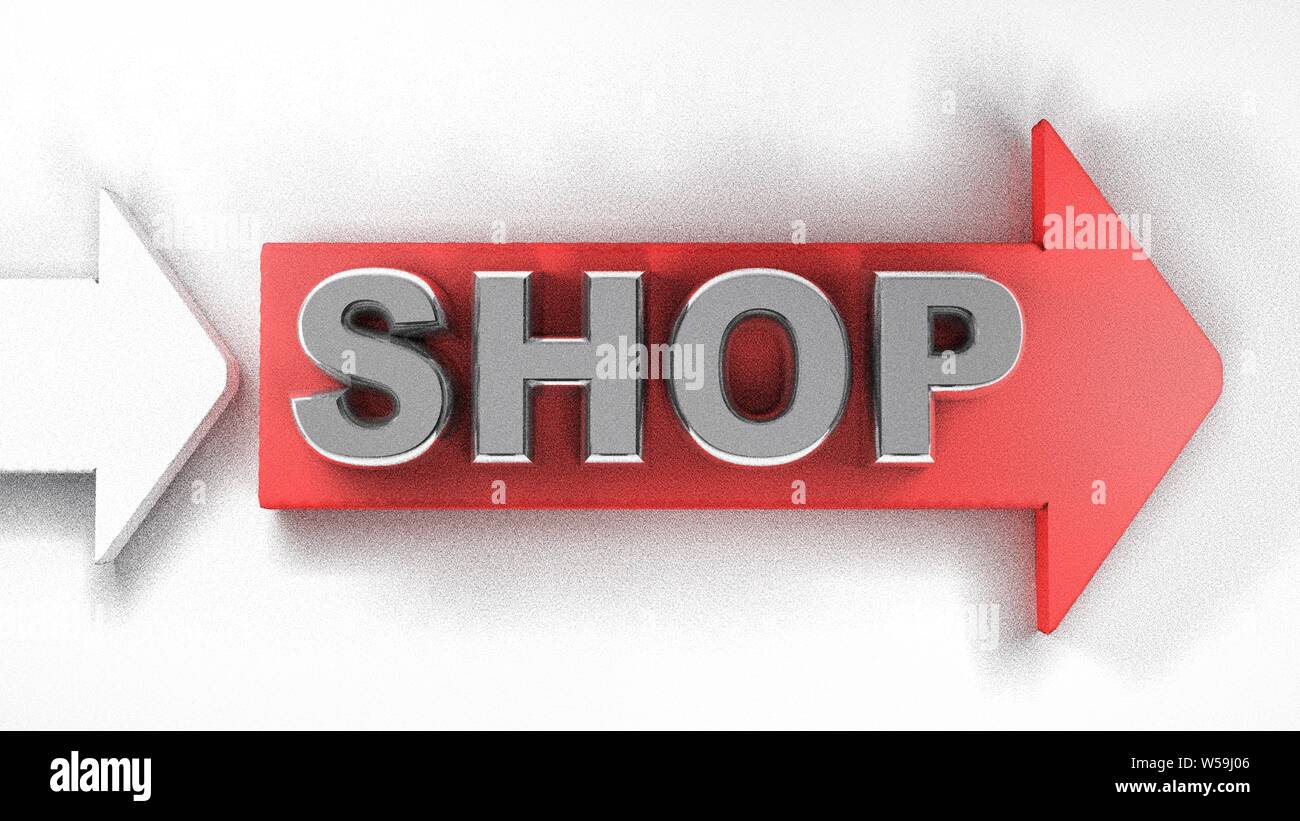 Red arrow SHOP - 3D rendering illustration Stock Photo - Alamy