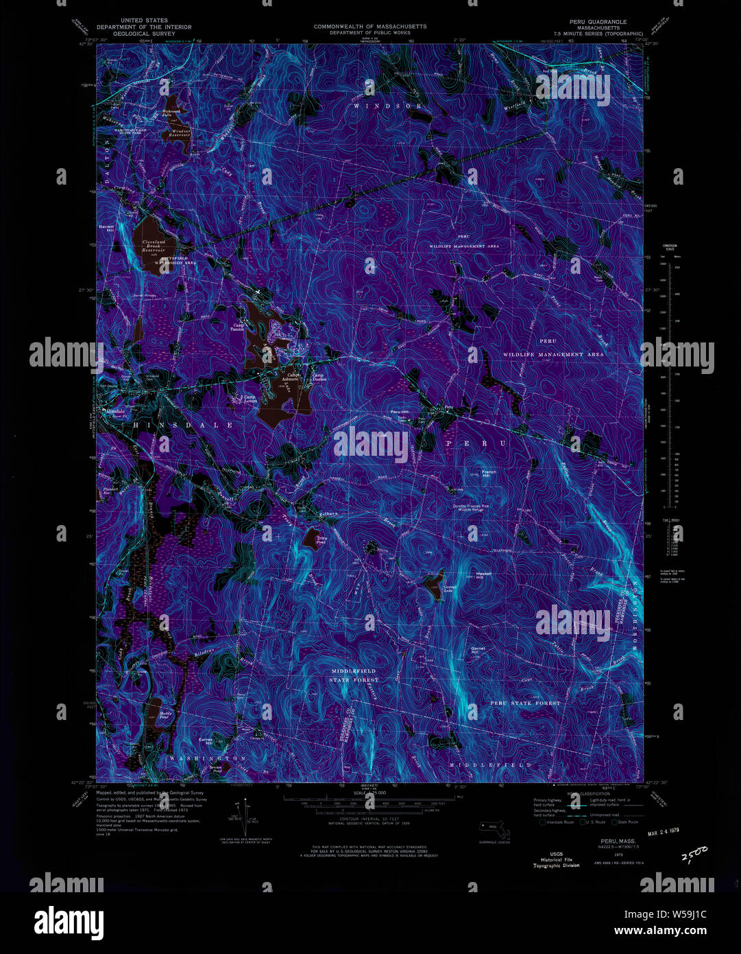 Massachusetts USGS Historical Topo Map MA Peru 351213 1973 25000