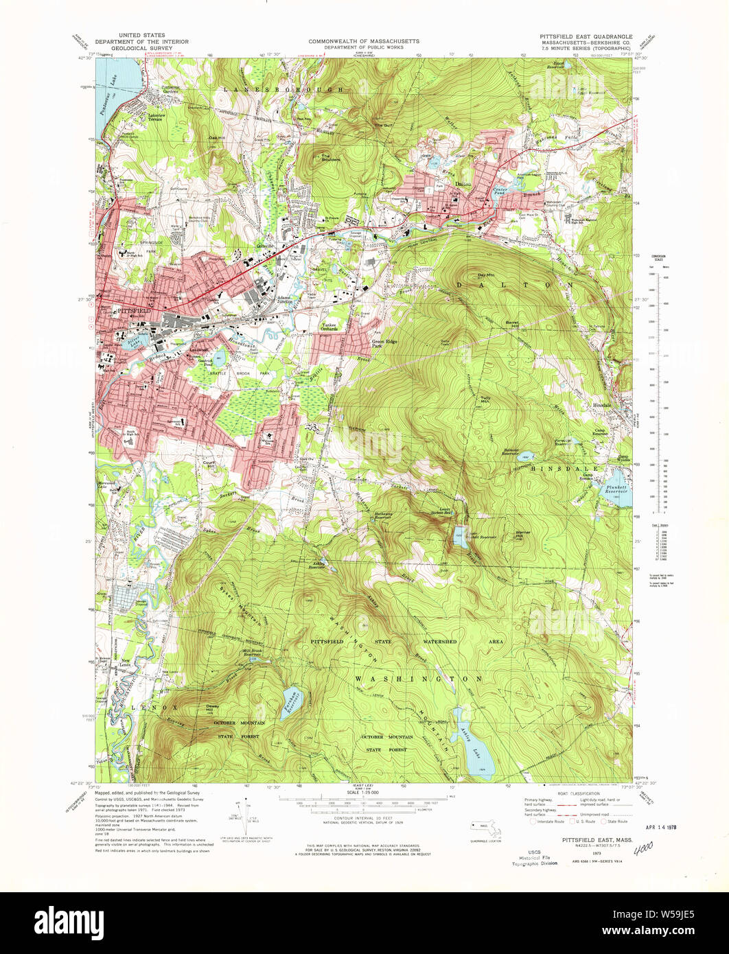 Massachusetts USGS Historical Topo Map MA Pittsfield East 351222 1973
