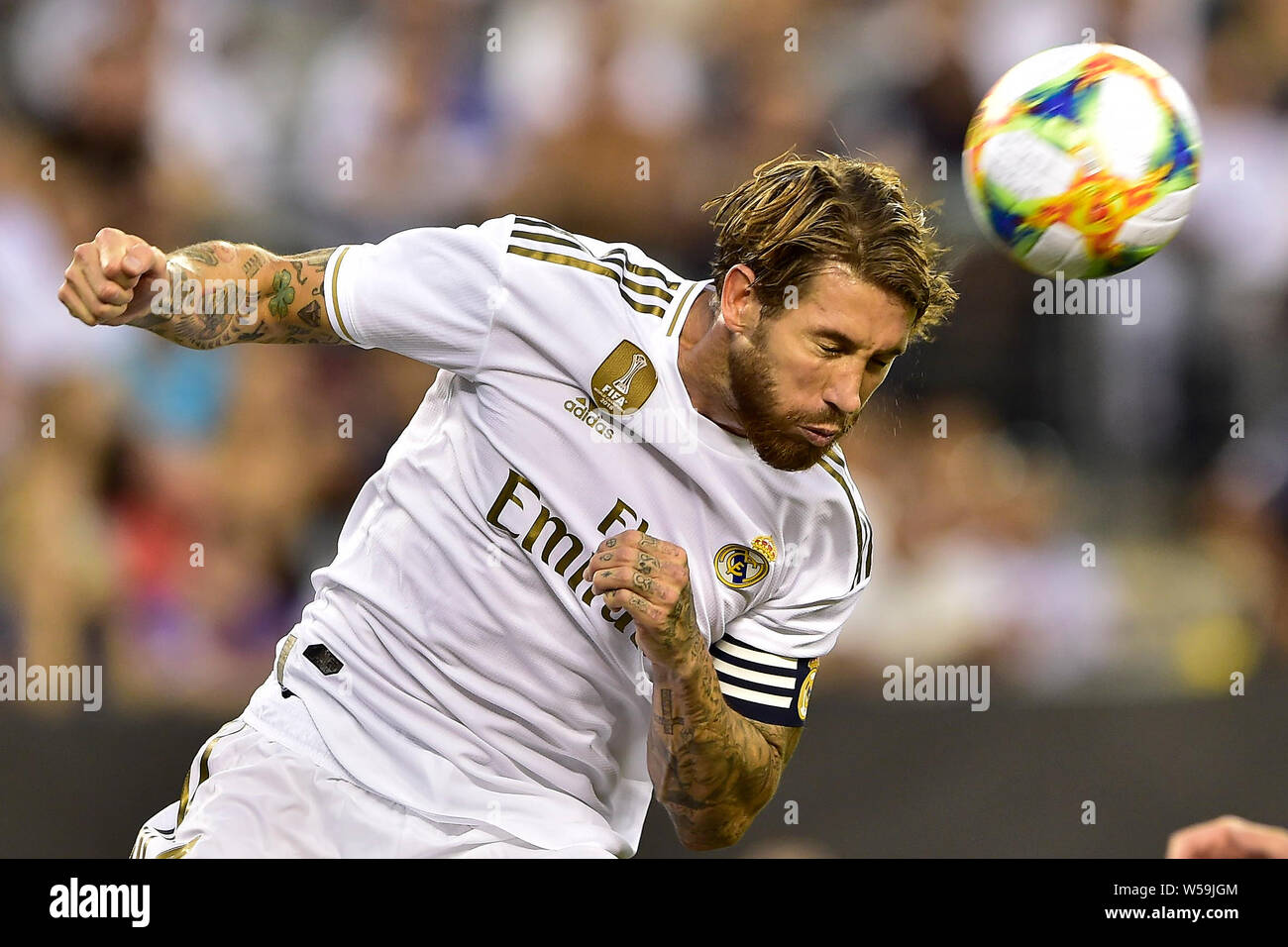East Rutherford, New Jersey, USA. 26th July, 2019. Real Madrid defender  SERGIO RAMOS (4) in action during the International Champions Cup match at  MetLife Stadium in East Rutherford New Jersey Atletico Madrid