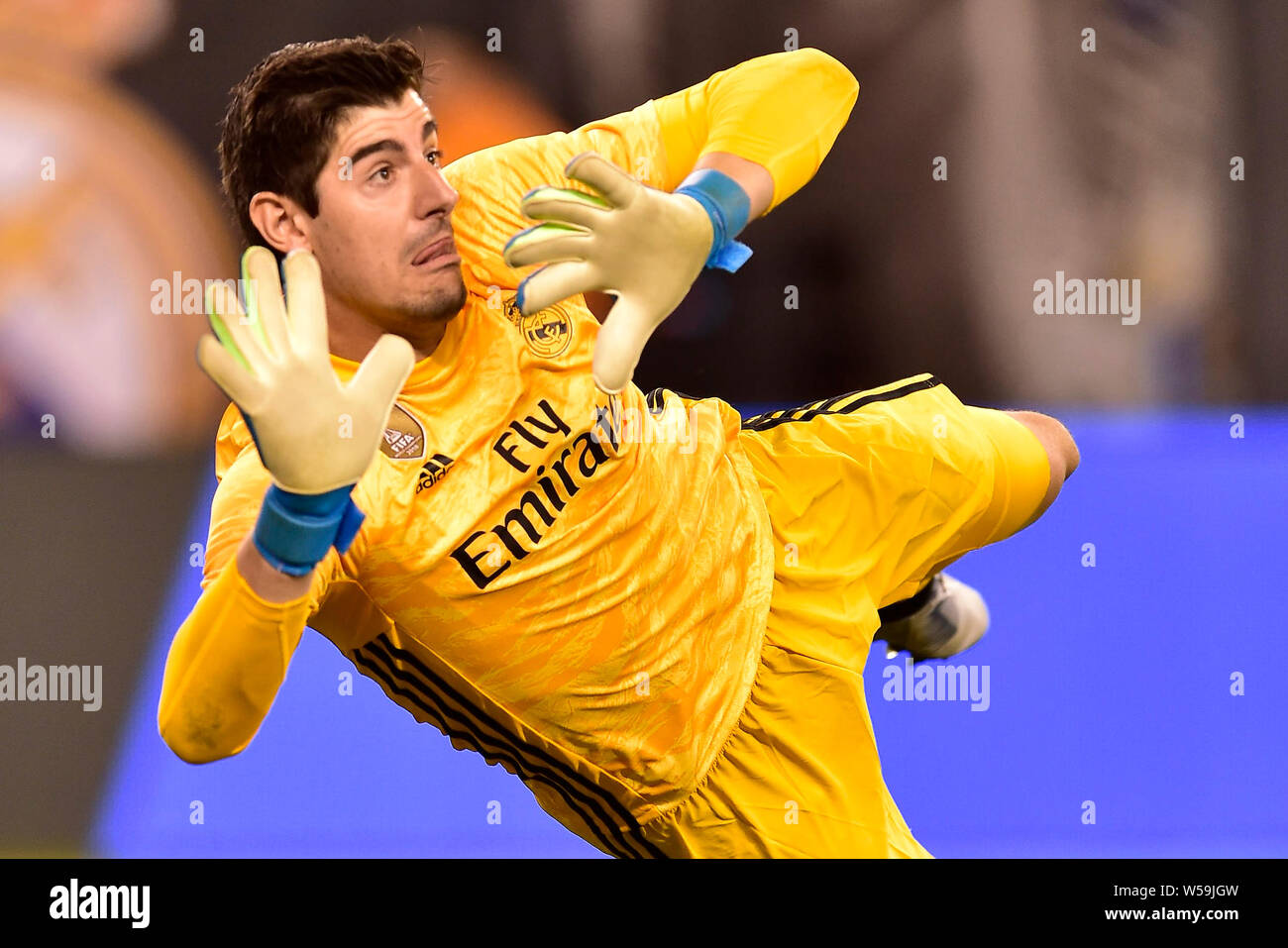 East Rutherford, New Jersey, USA. 26th July, 2019. Real Madrid goalkeeper  THIBAUT COURTOIS (13) in action during the International Champions Cup  match at MetLife Stadium in East Rutherford New Jersey Atletico Madrid