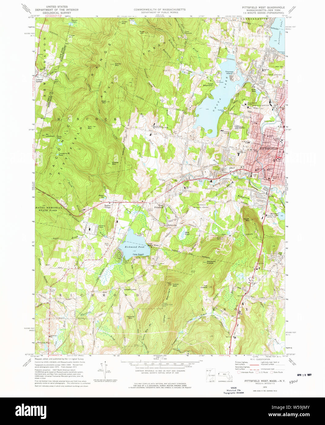 Massachusetts USGS Historical Topo Map MA Pittsfield West 350469 1973