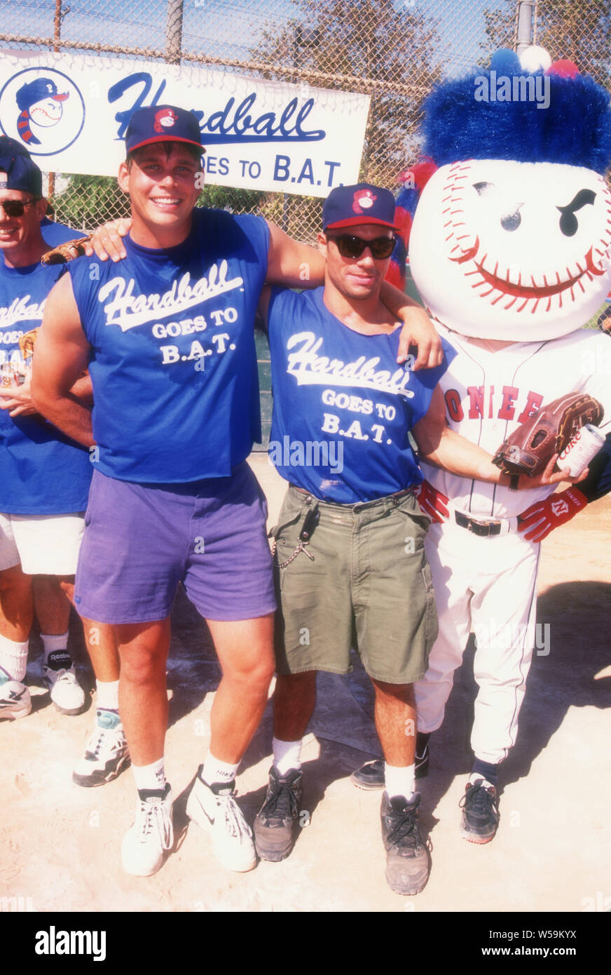 Los Angeles, California, USA 12th October 1994 Actor Chris Browning and Comedian/actor Joe Rogan attend Hardball Goes To B.A.T. baseball game on October 12, 1994 in Los Angeles, California, USA. Photo by Barry King/Alamy Stock Photo Stock Photo