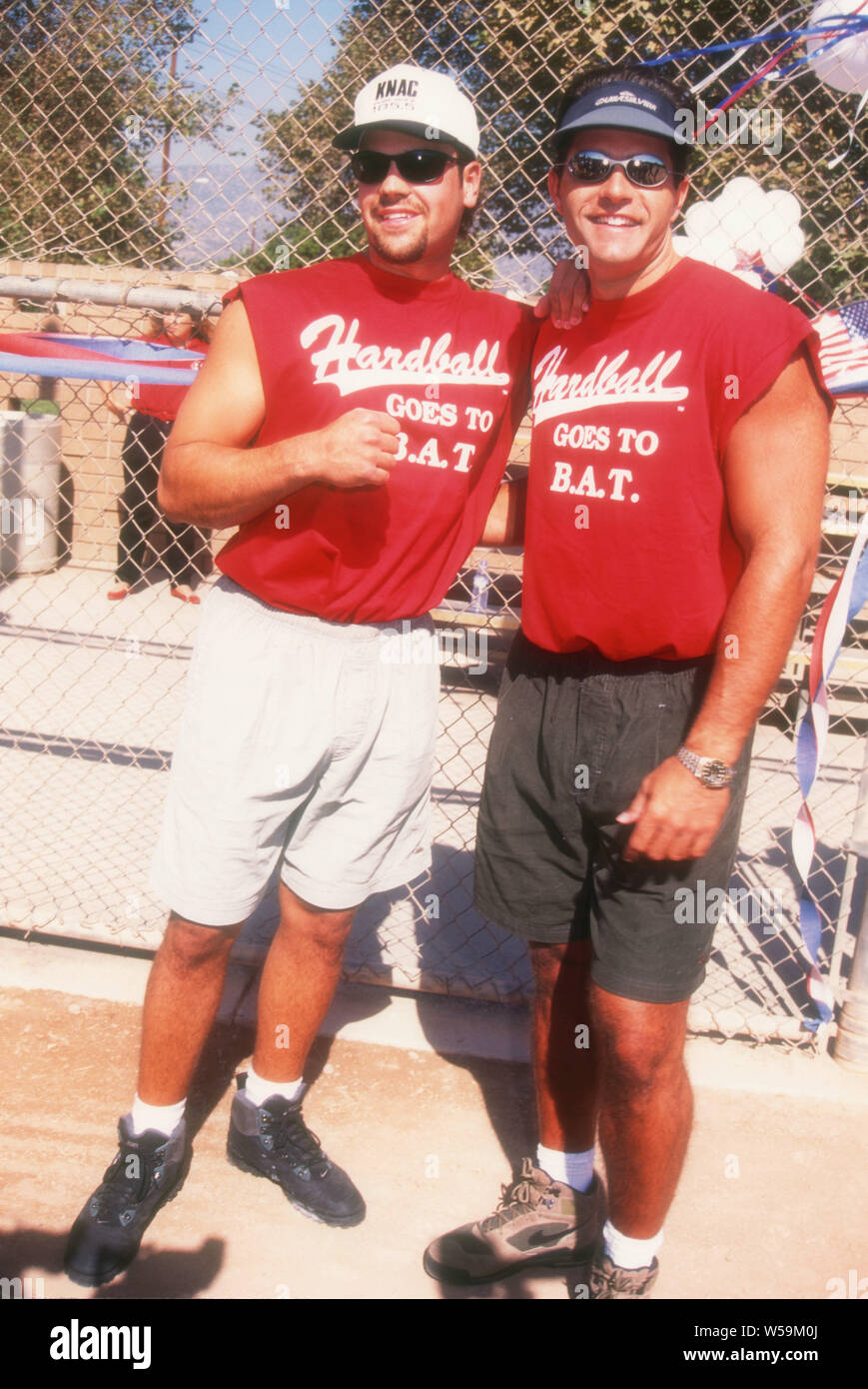 Los Angeles, California, USA 12th October 1994 Professional baseball  players Mike Piazza and Eric Karros of the Dodgers attend Hardball Goes To  B.A.T. baseball game on October 12, 1994 in Los Angeles