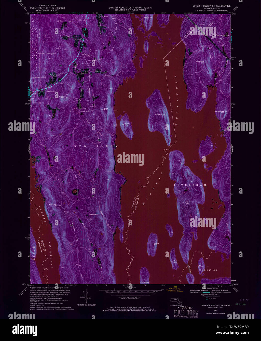 Massachusetts USGS Historical Topo Map MA Quabbin Reservoir 350496 1967