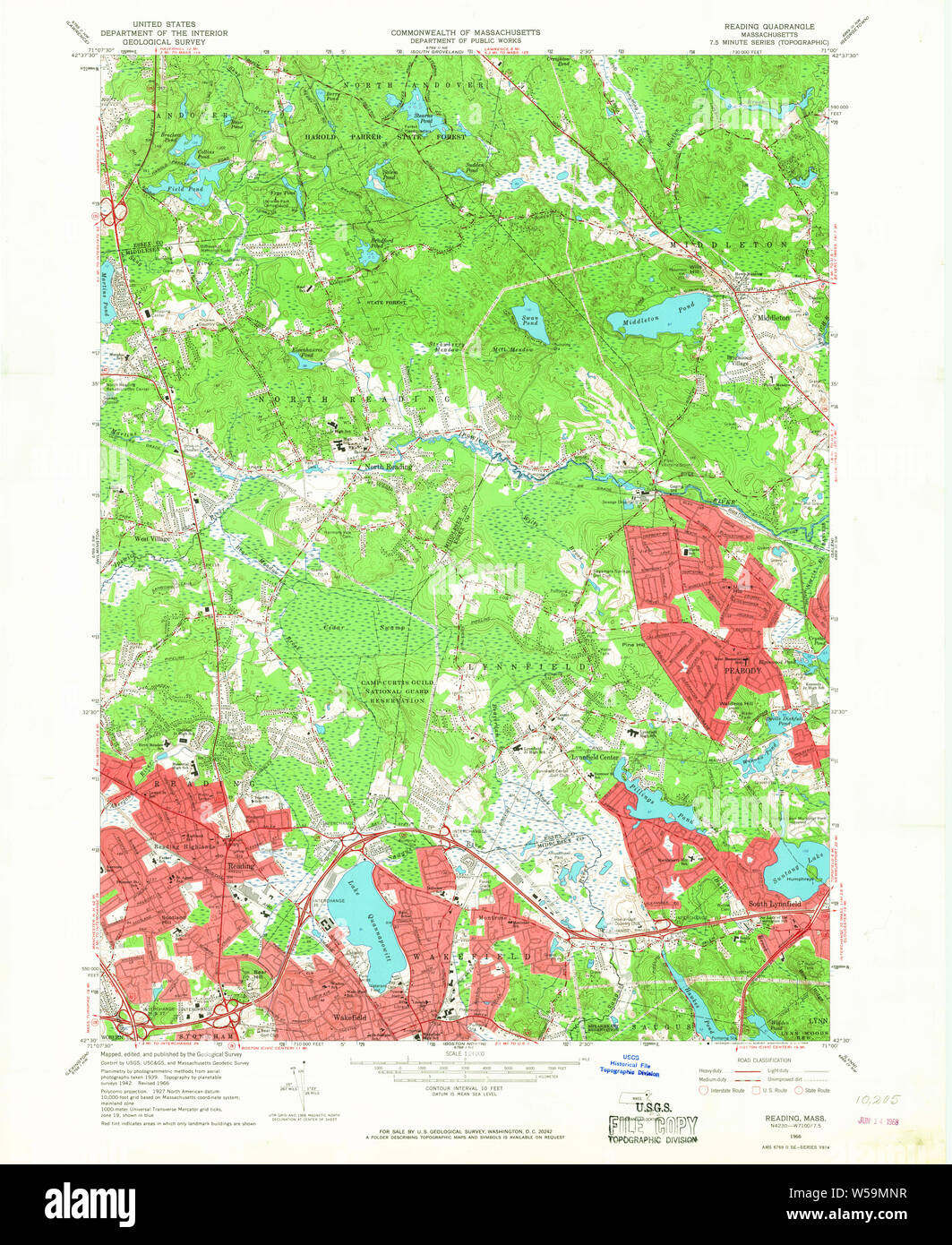 Massachusetts USGS Historical Topo Map MA Reading 350498 1966 24000