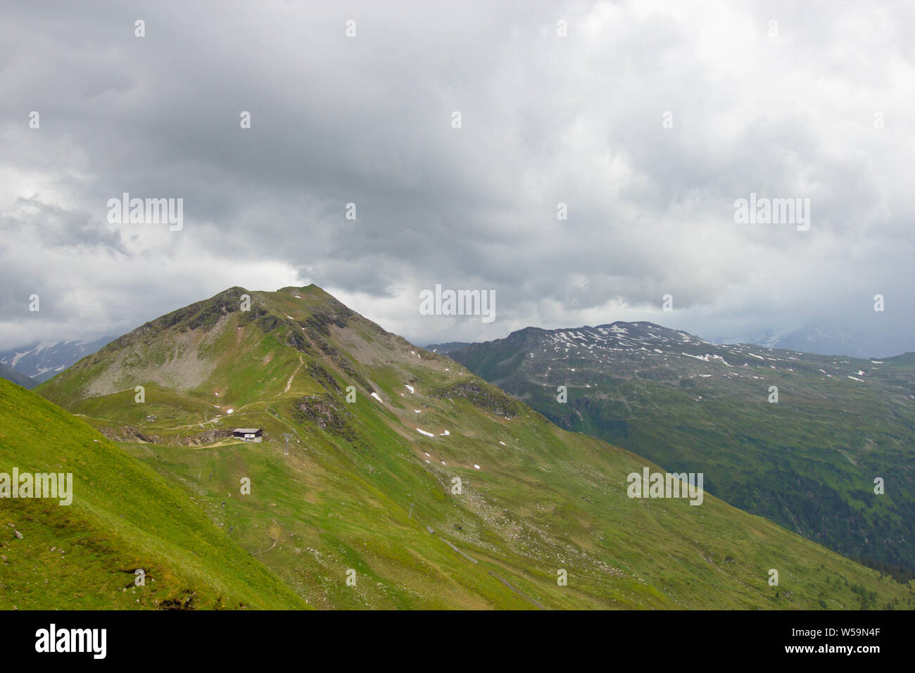 view of Alps from top of cable car at Bad Gastein ski resort ...