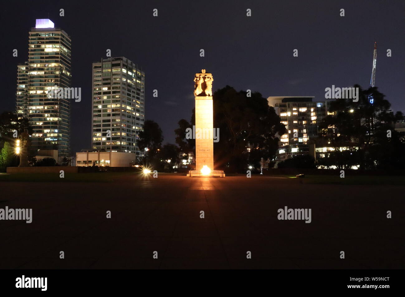 The Cenotaph and Eternal Flame - Shrine of Remembrance, Kings Domain, St Kilda Road, Victoria, Australia Stock Photo