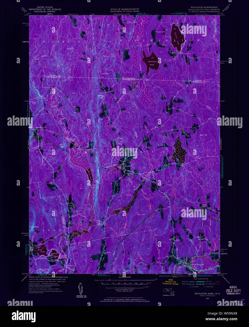 Massachusetts USGS Historical Topo Map MA Royalston 350516 1954 24000
