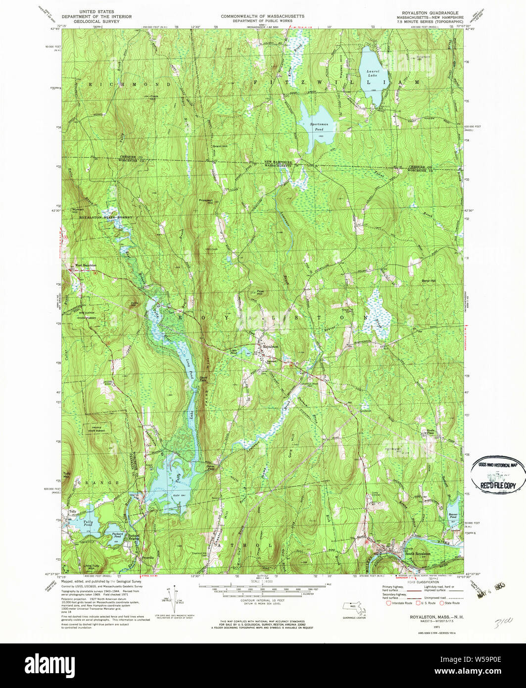 Massachusetts USGS Historical Topo Map MA Royalston 350518 1971 24000