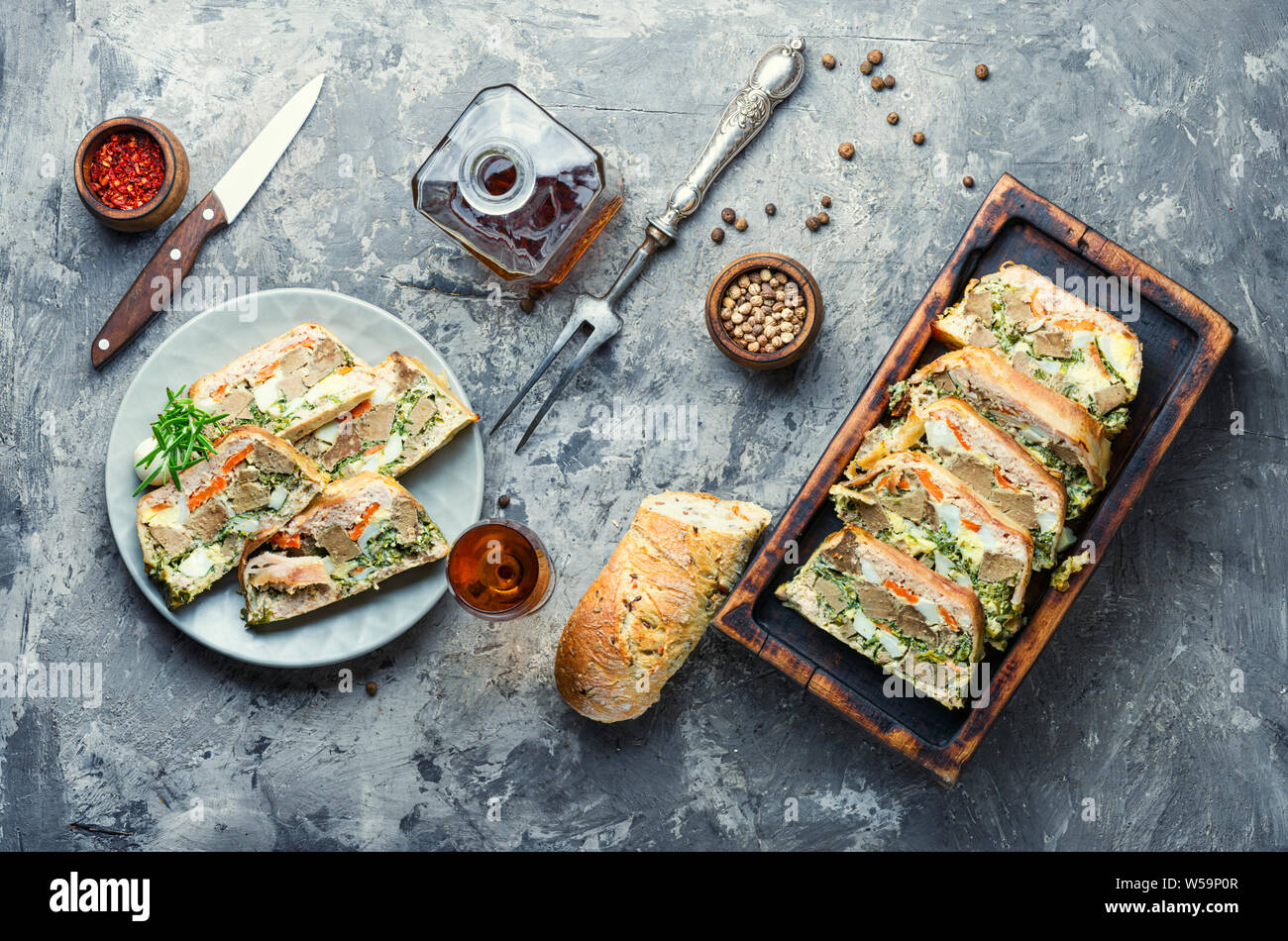 Traditional French terrine made from liver, eggs and spice Stock Photo