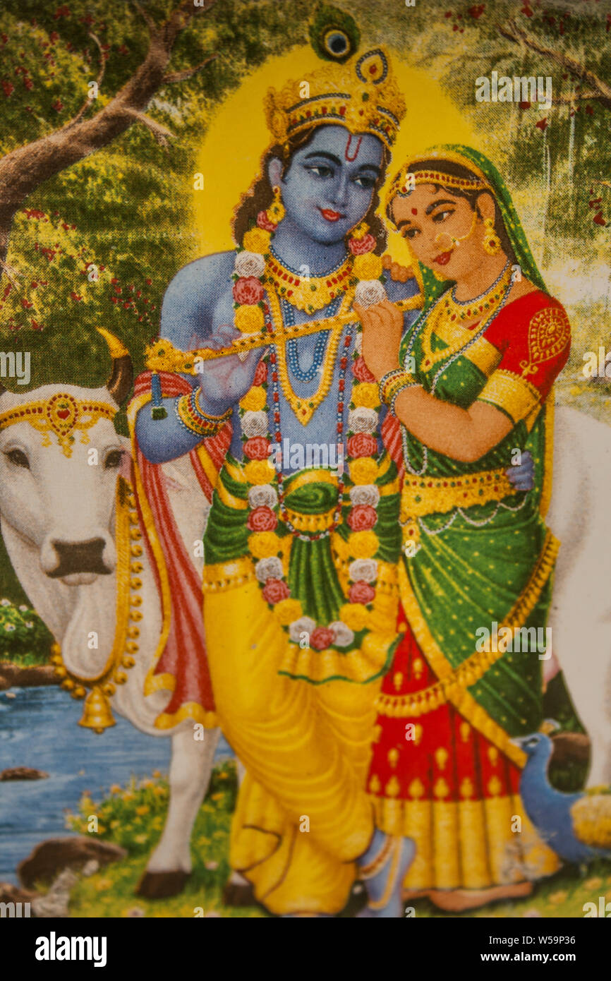 Hindu gods Krishna and Radha, Bakhkhali, West Bengal, India, 20 August 2008 Stock Photo