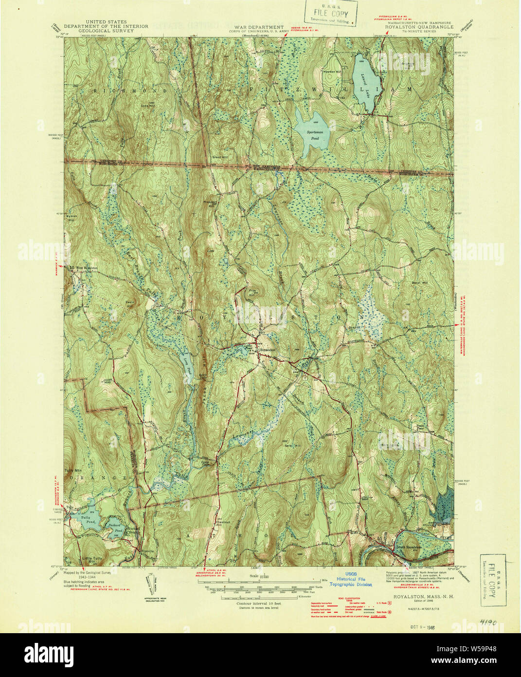 Massachusetts USGS Historical Topo Map MA Royalston 352131 1946 31680