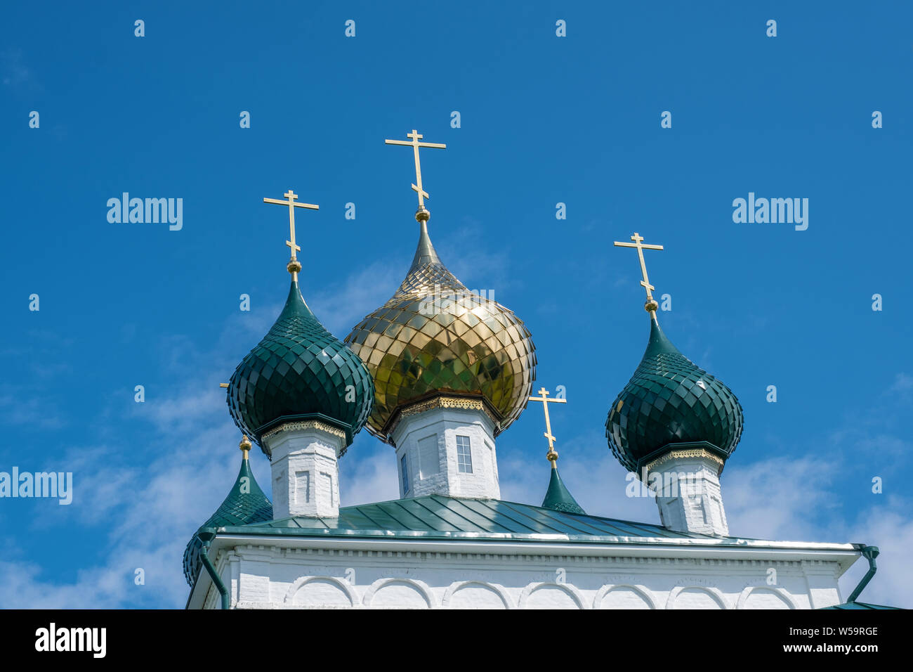Church domes with gold crosses against the blue sky, Russia Stock Photo ...