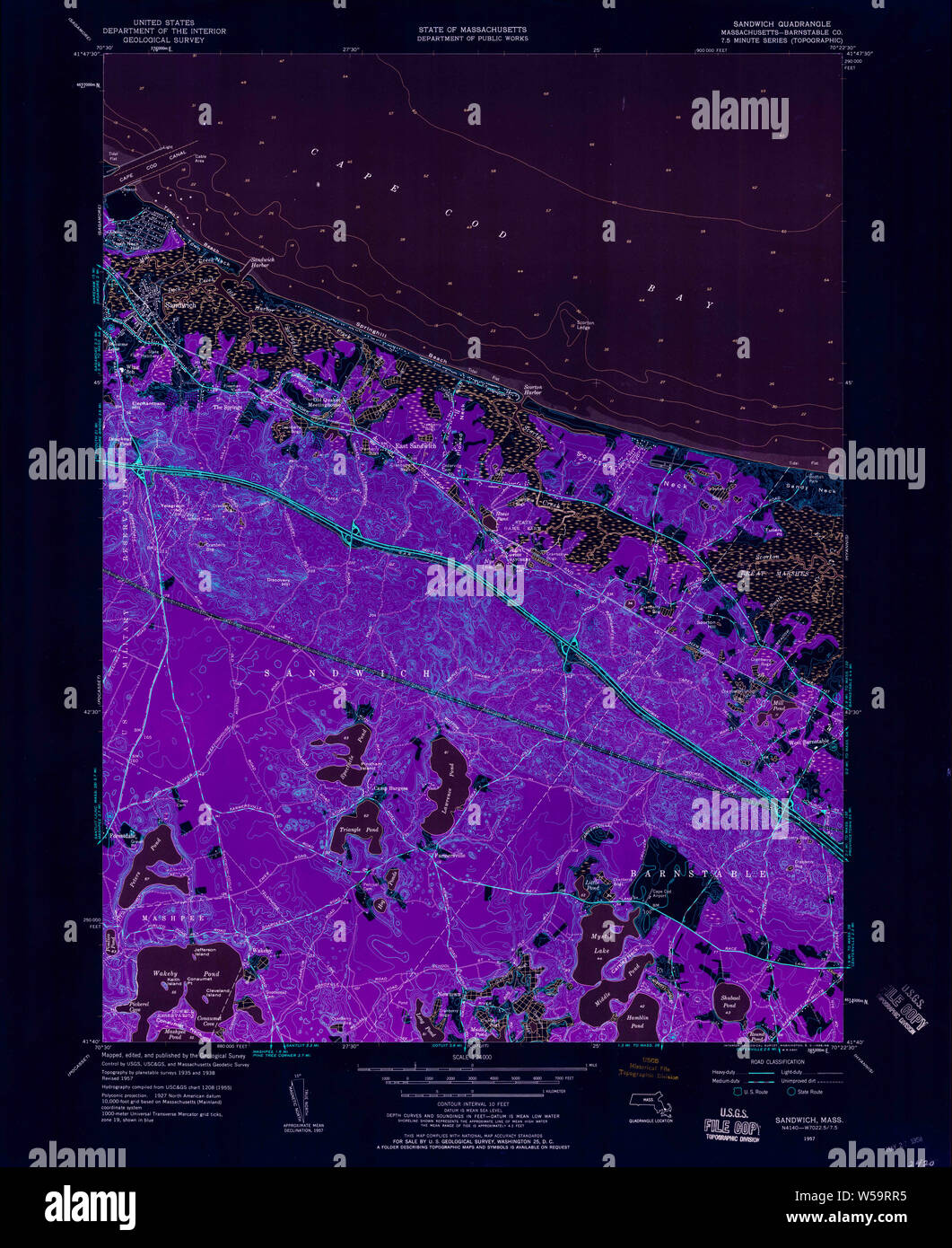 Massachusetts USGS Historical Topo Map MA Sandwich 350533 1957 24000 Inverted Restoration Stock