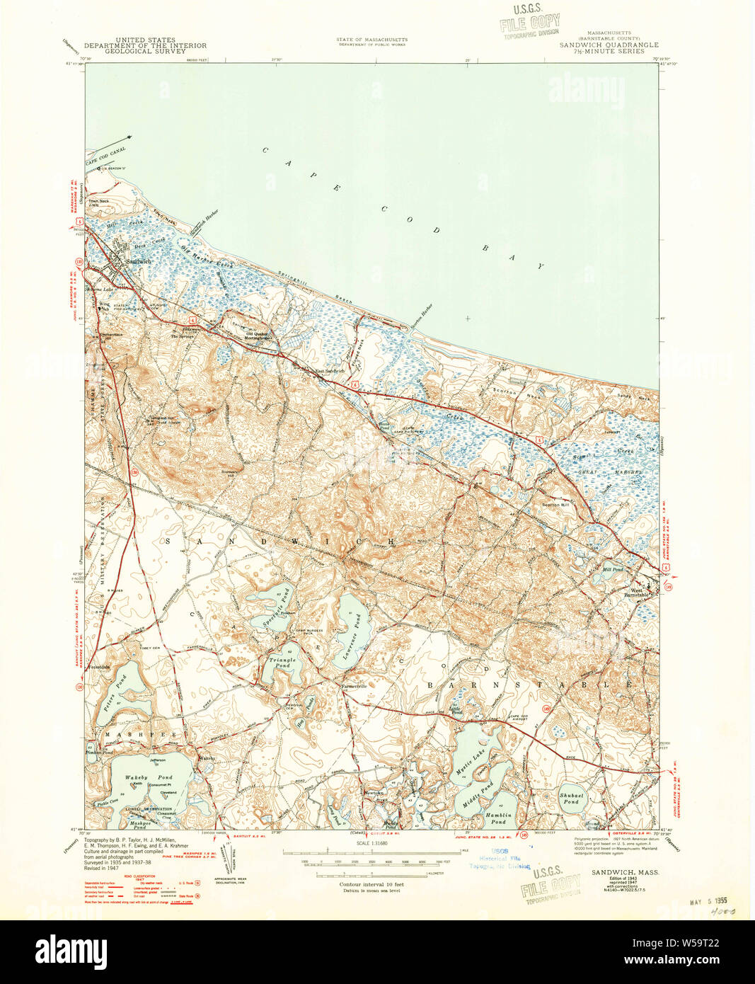 Massachusetts USGS Historical Topo Map MA Sandwich 352147 1943 31680 ...